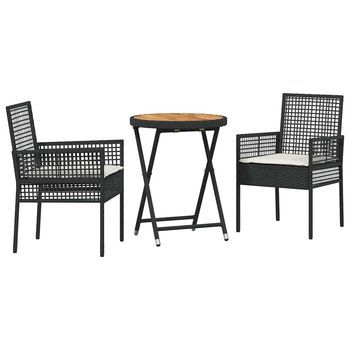 Juego Bistro De Jardín 3 Piezas | Mueble De Jardín Negro Ratán Sintético
