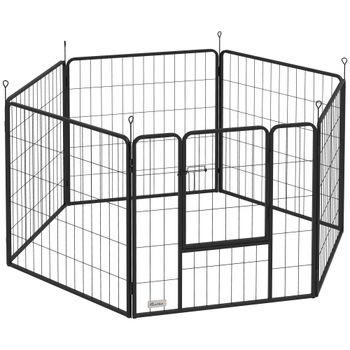 PawHut Parque para Perros de 6 Paneles de 80 cm de Altura con Puerta para Interior y Exterior Negro