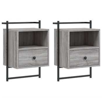 Mesitas De Noche De Pared 2 Unidades Gris Sonoma 40x30x61 Cm Vidaxl