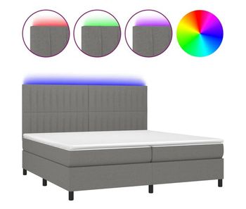 Cama box spring colchón y luces led tela gris claro 200x200 cm rayas verticales
