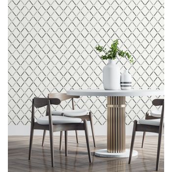Papel Pintado Vinílico Ecológico Moderno Nórdico De Rombos Color Blanco Gris - Nordic Room 679815 De Gaulan - Rollo De 10 M X 0,53 M