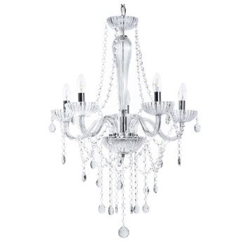 Lámpara De Techo De Metal Vidrio Transparente 185 Cm 5 Luces Brillante Colgante Araña Glamuroso Locone