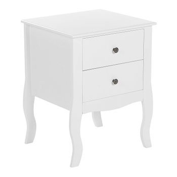 Mesita De Noche Blanca Mdf 2 Cajones Patas De Cabriole Con Curvas Tiradores De Metal Diseño Escandinavo Lane