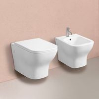 pareja de bide  wc de ceramica blanca brillante sin borde