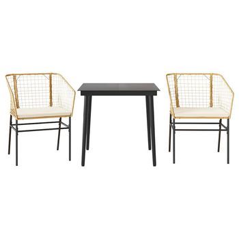 Juego De Comedor Jardín 3 Uds Cojines Ratán Sintético Marrón Cfw475041