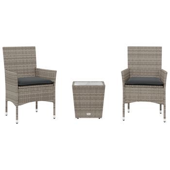 Mesita Y Sillas Con Cojines 3 Uds | Conjunto De Mesa Y Sillas Ratán Sintético Vidrio Gris