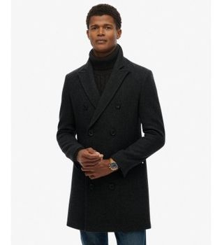 Superdry para hombre. M5012383A Abrigo Merchant Town negro (XL), Casual, Lana, Clásico