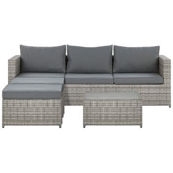Conjunto De Salón 5 Plazas De Ratán Gris Izquierdo Sintético Cojines Mesa Sabbia