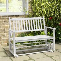 banco patio 2 plazas mecedora listones respaldo curvado deslizante blanco 126x68x100 cm