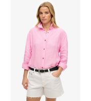 superdry para mujer w4010463a camisa informal de lino con corte boyfriend rosa s casual manga larga