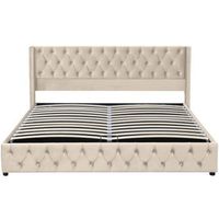cama contenedor de terciopelo con somier de laminas 180x200 cm - beige