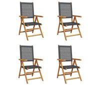 vidaxl sillas de jardin reclinables 4 uds ratan pe madera maciza negro
