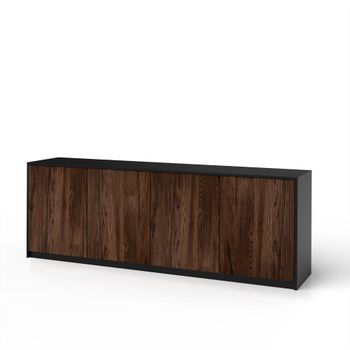 Aparador De 4 Puertas Budapest Negro/roble Río En Melamina Y Mdf Acanalado