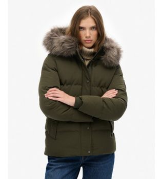 Superdry para mujer. W5011929A Abrigo Everest Five Baffle verde (S), Casual, Poliéster Reciclado, Sostenible