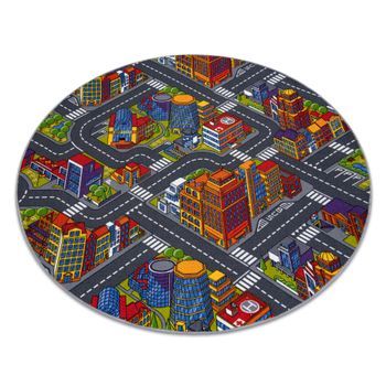 Alfombra Infantil Carreteras Big City Círculo Gris Circulo 200 Cm