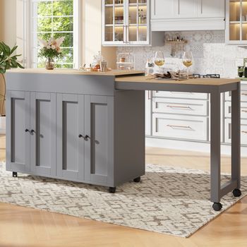 Mesa Extensible De 118-180x50x94cm, 6 Estantes, Con Espacio De Almacenamiento, Color Gris.