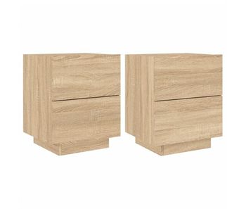 Vidaxl mesitas de noche luces led 2 uds madera ingeniería roble sonoma