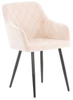 silla con patas de metal y asiento en terciopelo beige