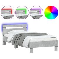 cama individual  cama de adulto  estructura de cama cabecero luces led gris hormigon 90x200 cm