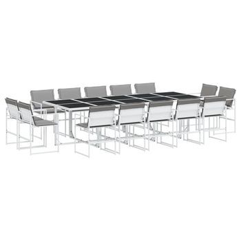Juego De Comedor De Jardín 15 Pzas Con Cojines Textilene Blanco Vidaxl