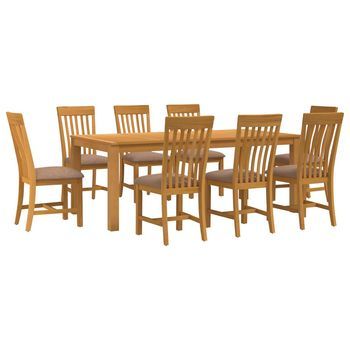 Conjunto De Comedor 9 Uds. Gris Madera De Roble Sólido Vidaxl