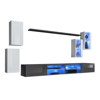 Conjunto De Muebles De Salón Switch Xxv, Diseño En Colores Blanco Y Gris.