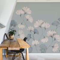 papel pintado panoramico flores de ginkgo verde de gris 150