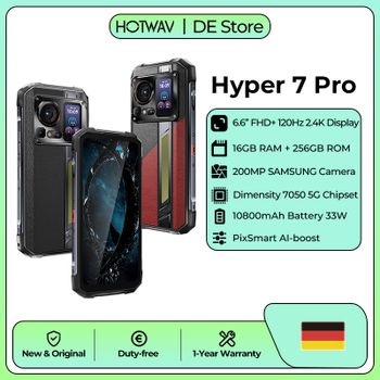 HOTWAV Hyper 7 Pro 5G, Teléfono Resistente con Procesador Dimensity 7050 de Ocho Núcleos, Cámara de 200MP + 32MP + 24MP, Android 14, Pantalla de 6.6'' 120Hz 2.4K, Segunda Pantalla de 1.45'', 16GB de