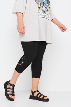 Leggings Negros Capri Con Detalle De Encaje, Mujer Curvy Y Tallas Grandes, Yours