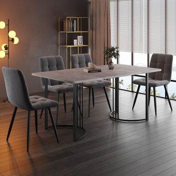 Juego De Comedor - Mueble Para Cocina - Mdf, Terciopelo Y Metal - Gris Oscuro (140x80x75cm)