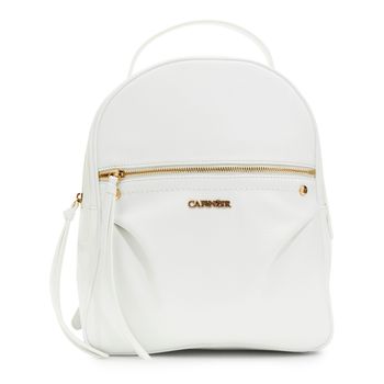 mochila con efecto piel granulada suave y aplicaciones de remaches metálicos. white