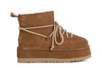 botin de mujer con pelo sintetico y cordones camel