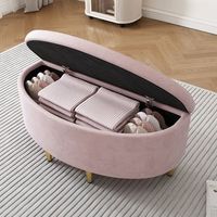 banqueta acolchada con almacenamiento caja de terciopelo y reposapies de metal rosa moderna