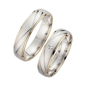 Alianzas oro blanco y amarillo con diamante ancho 5 mm