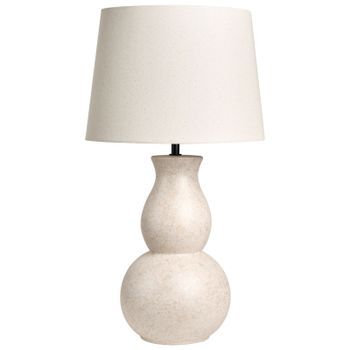 Lámpara De Mesa Estilo Escandinavo Base De Cerámica Pantalla De Lino Forma Cilíndrica Pintada Beige Claro Charges