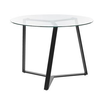Mesa De Comedor Tablero De Vidrio Templado Patas De Metal Negro ⌀ 100 Cm Moderno Kebri