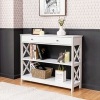 mesa auxiliar con 1 cajon y 2 repisas diseno en x para entrada y pasillo - blanco 100x30x80 cm cfw87634