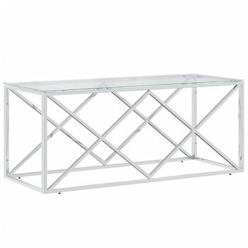 Mesa De Centro 45x110x45 Cm Acero Inoxidable Y Cristal Templado - Plateado