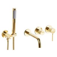grifo empotrado monomando de banera y ducha de laton conjunto de un cano y alcachofa de ducha dorado javira