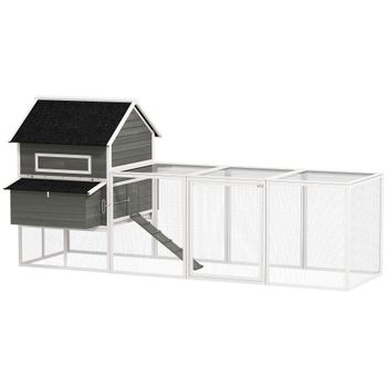 PawHut Gallinero Madera Grande Exterior con 2 Nidos Corral Techo Asfáltico Bandeja Extraíble Rampa 347x160x150 cm Gris Oscuro
