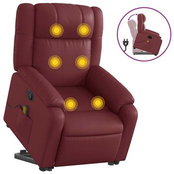 Sillón Reclinable De Masaje | Sillón De Salón | Silla De Pie Cuero Artificial Rojo Tinto