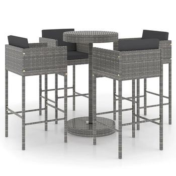 Set Muebles Bar Jardín 5 Piezas | Mobiliario De Jardín Y Cojines Ratán Sintético Gris