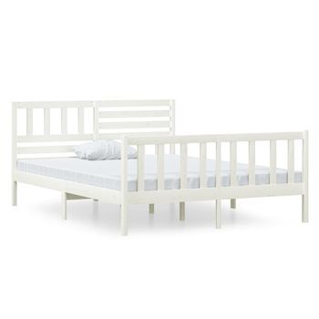 Cama Matrimonial | Cama Para Adultos | Estructura De Cama De Madera Maciza Blanco 120x190cm