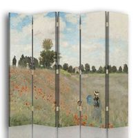 legendarte - biombo amapolas en argenteuil - claude monet - separador de ambientes para interiores cm 180x170 5 paneles