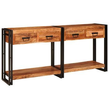 Mesas Consola Con Cajón 2 Piezas Marrón Madera De Acacia Sólida