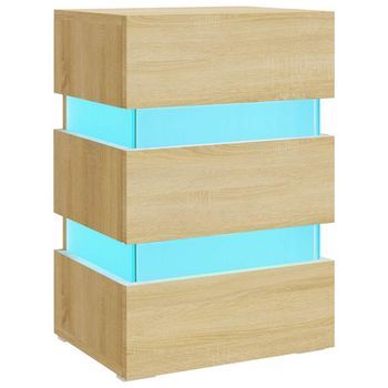Mesita De Noche Luz Led Madera De Ingeniería Sonoma 45x35x67 Cm Vidaxl