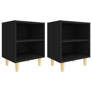 Mesitas De Noche 2 Uds Patas Madera Maciza Negras 40x30x50 Cm Vidaxl