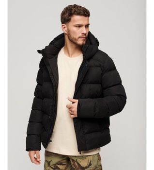 Superdry para hombre. M5011907A Chaqueta Acolchada De Microfibra Con Capucha Sport negro (XXL), Casual, Poliéster Reciclado