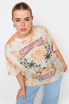 Yours Camiseta Tie Dye Terracota De Algodón 