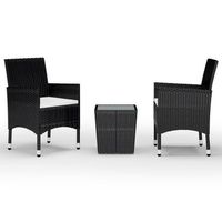 mesa y sillas de jardin 3 pzas ratan pe y vidrio templado negro vidaxl